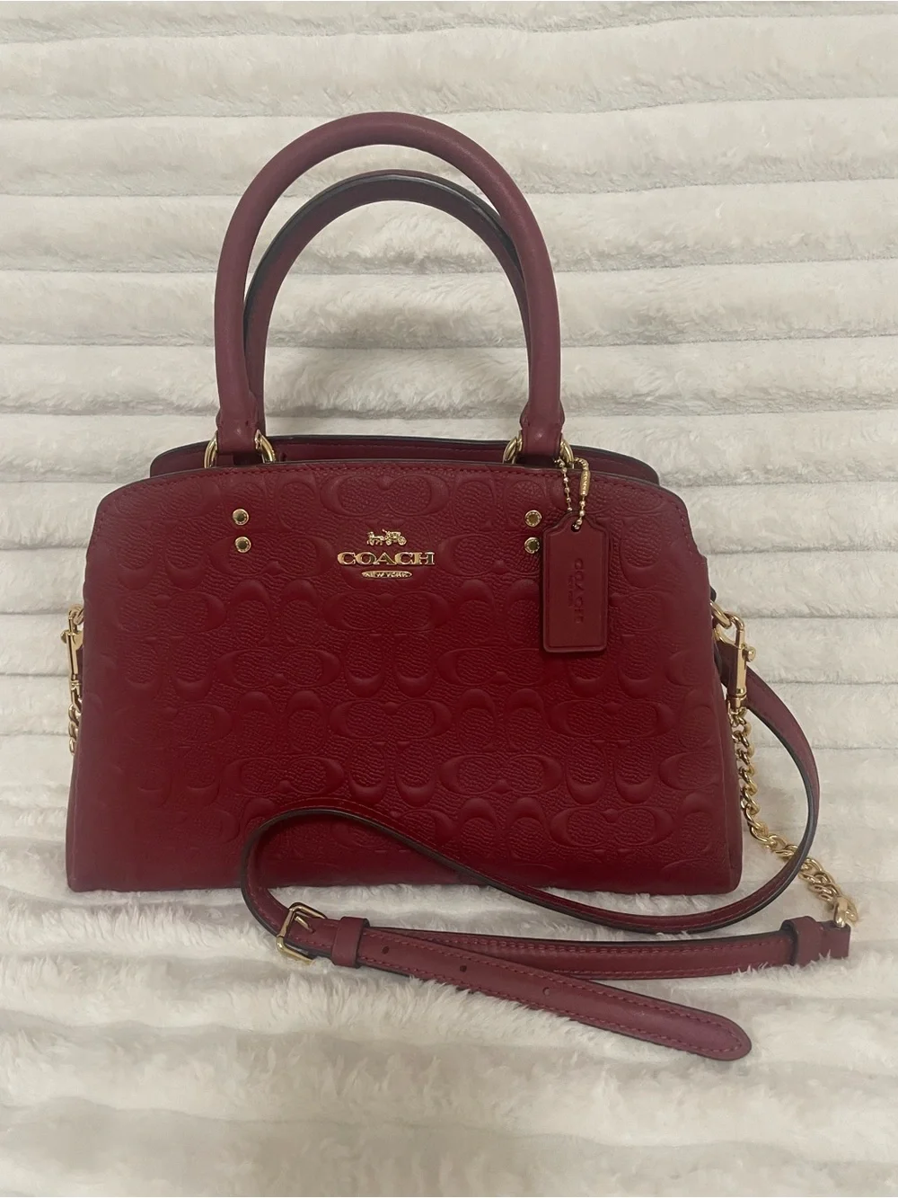 Coach Red Embossed Leather Satchel with Gold Hardware - Picture 1 of 7